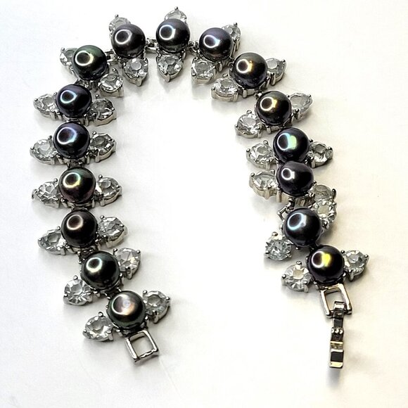 Stunning Black Pearls with Crystals Bracelet - One Of A Kind - Picture 5 of 13